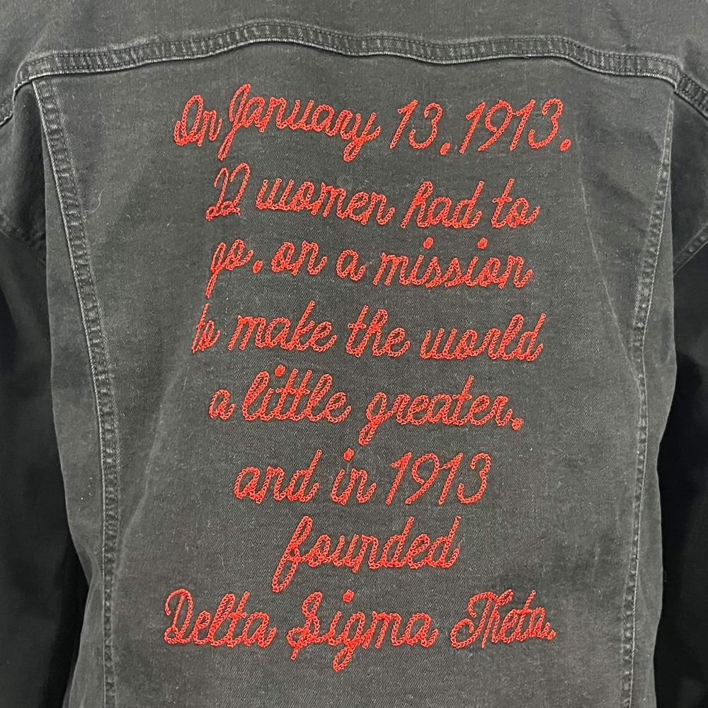 Delta Sigma Theta Womens Black Sorority Jean Jacket Embroidered 1913 Size 4XL